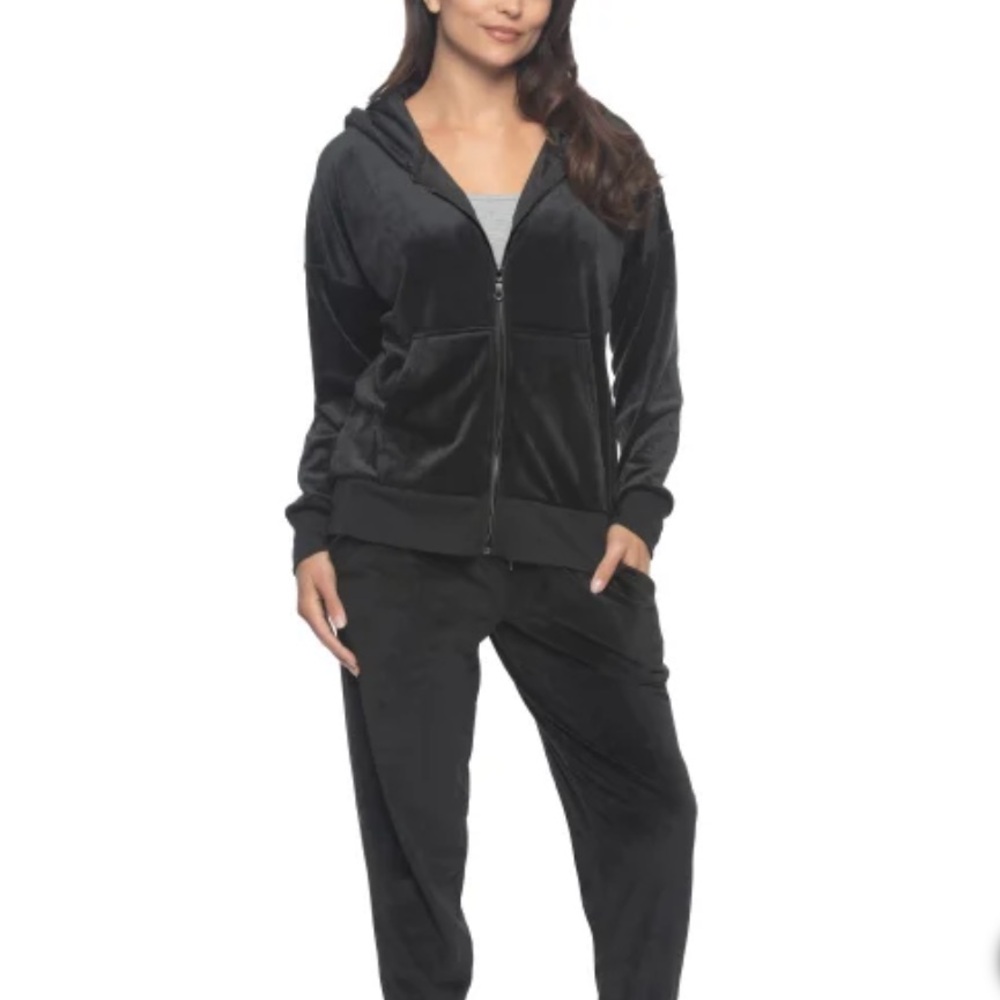 Women's Velour Lounge Set, 2-piece Black Velour Tracksuit Set